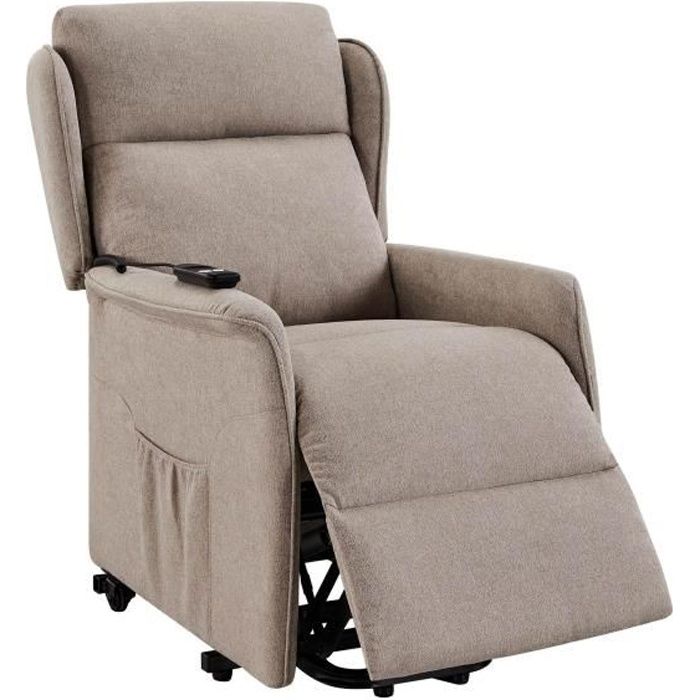 Fauteuil releveur relax à commande électrique en tissu beige LOUIS