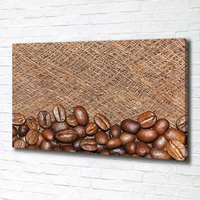 Tulup 100x70 cm art mural - Tableau sur toile:- Nourriture boissons - Grains De Café - Brun Gris Blanc