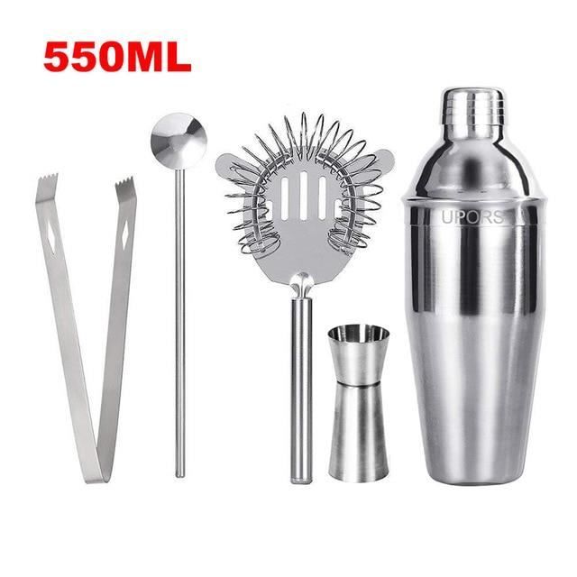 550ML 5PCS -UPORS – service à Cocktail en acier inoxydable, avec Shaker, cuillère, pince à glace, pour Bar, 550ml-750ml