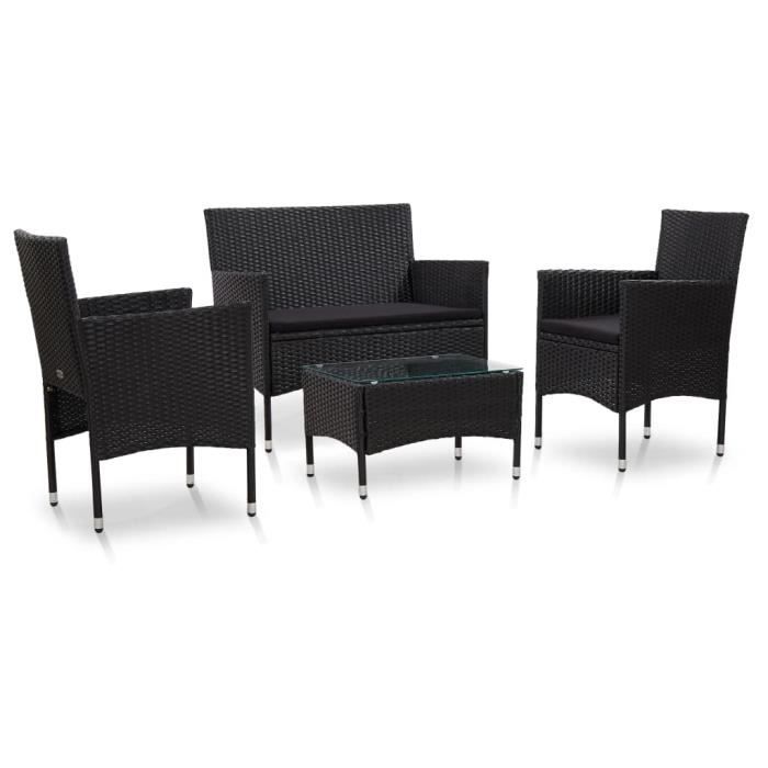 Salon de jardin 4 pcs - Ensemble repas de jardin - Meuble de jardin avec coussins Résine tressée - Noir
