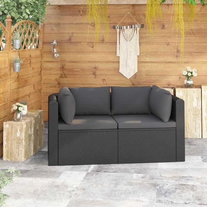 Canapés de jardin 2 pcs avec coussins - Sofa de salon Canapé Confortable Banquette de jardin Résine tressée Noir Nouveau *933590