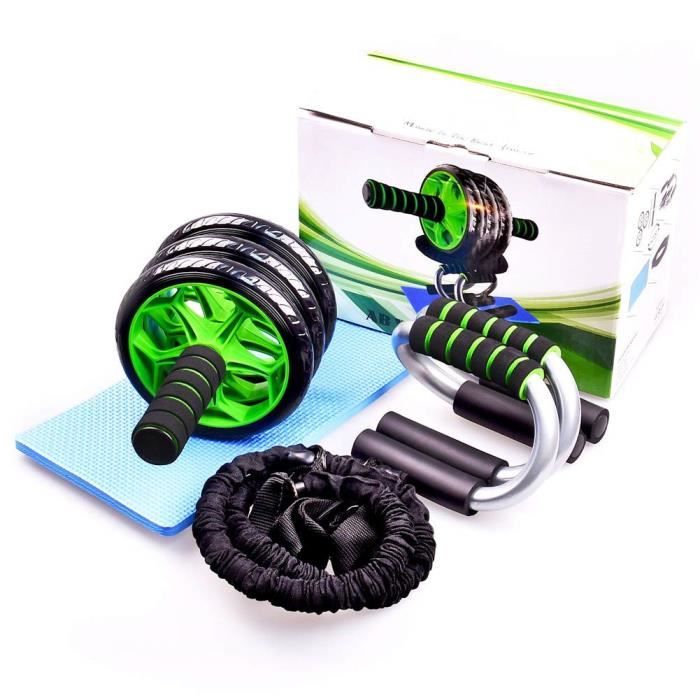 Abdominaux AB Roller, 3 Roue Abdominale avec Tapis pour Genoux, 2 Corde Elastique de Résistance, 2 Poignées de Support