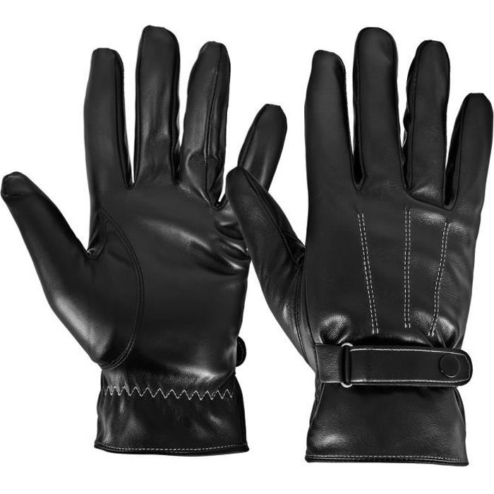 Gants pour Écran Tactile Unisexe Fluidité Tactile Conservée Aspect Cuir Noir