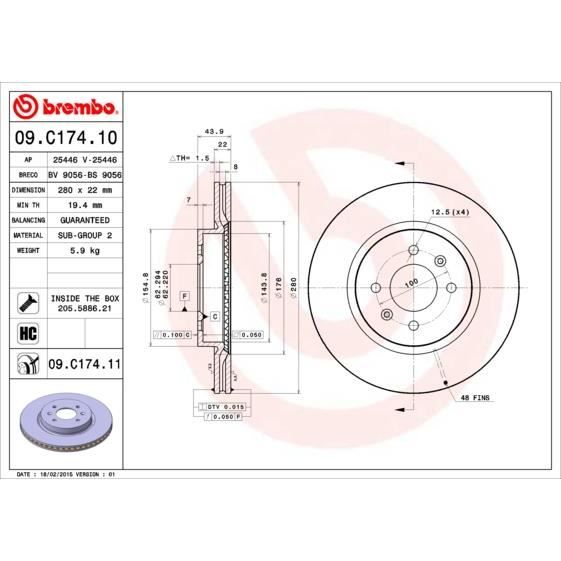 JEU DE DISQUES BREMBO 09.C174.11