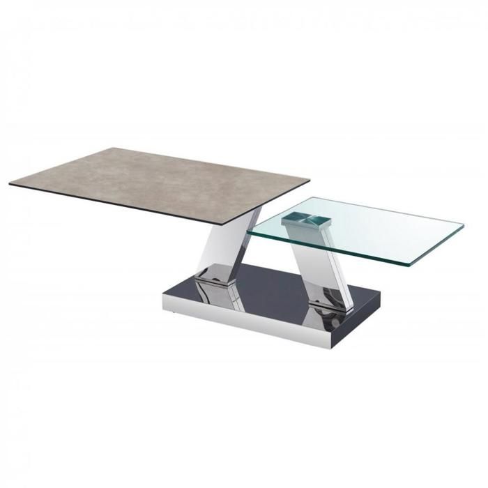 Table OPEN Ã doubles plateaux pivotants en verre trempé et céramique GRIS gris Verre Inside75