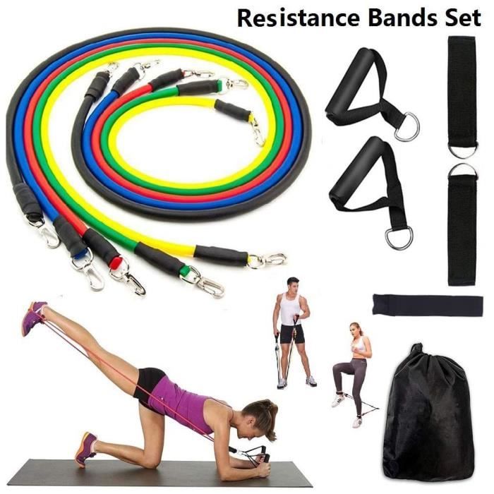 Kingcenton Ensemble de bandes de résistance 11pcs, bandes d'exercice avec ancrage de porte, poignées, sangles de cheville