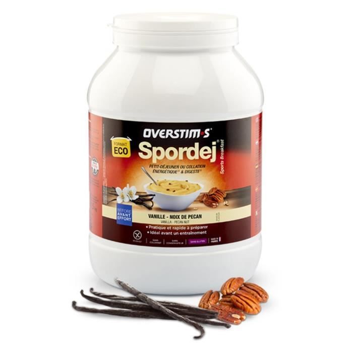 OVERSTIMS - Spordej - Petit-déjeuner énergétique et digeste - Vanille Noix de pécan - Pot 1,5 kg