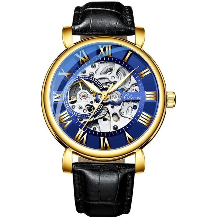 Suisse Nesun Montre Homme Top Marque De Luxe Mécanique Bleu Or Squelette En Vintage Homme Montre Cuir Bracelet