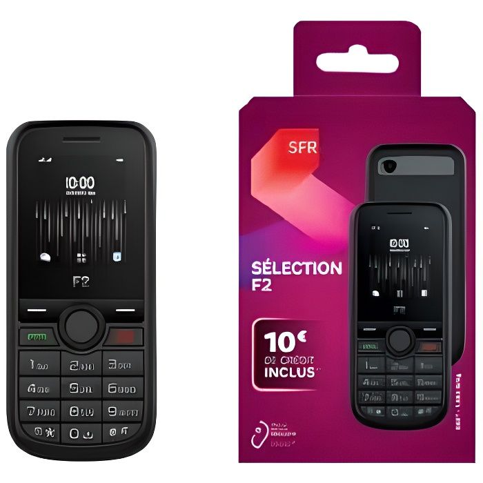 Téléphone double sim Sélection F2 avec une carte sim incluse. Opérateur SFR sans engagement. 10 € de crédit