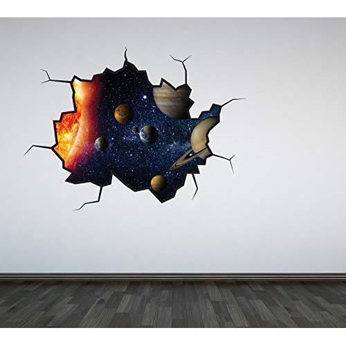 4019&Couleur Complète Système Solaire Fissuré Autocollant Mural Décoration Chambre à Coucher Garçons Espace Extra-Atmosp
