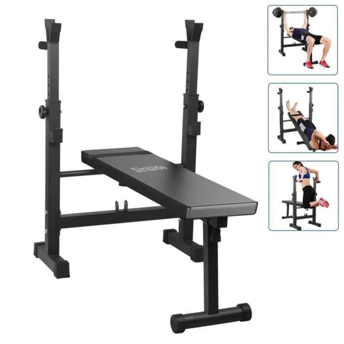 SINBIDE Banc de Musculation Multifonction Pliable Inclinable, Station à Dips, Support de Barres pour Haltère 6 niveaux hauteur