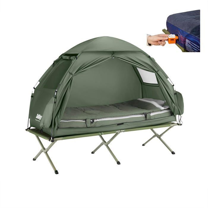 SoBuy® OGS32-GR 4-in-1! Lit de camp pliant voyage Camping avec toit, sac de couchage, matelas gonflable, sac de transport