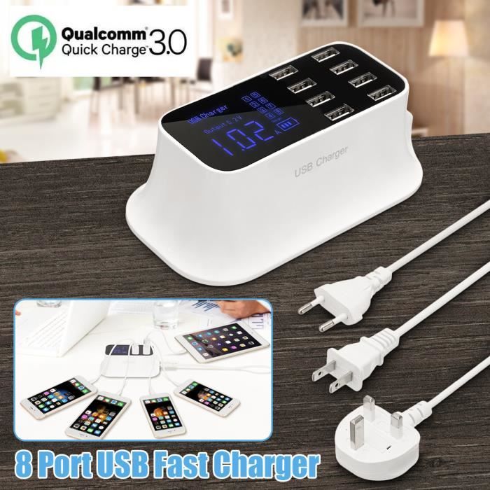TEMPSA 8 ports Chargeur USB Intelligent Adaptateur Station Hub LED Affichage Téléphone Portable Tablette Chargeur Mural Universel