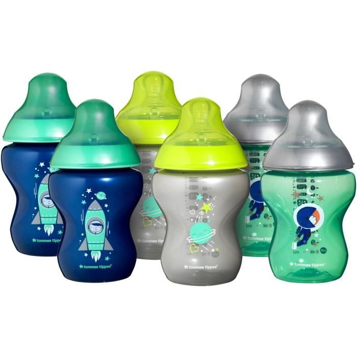 TOMMEE TIPPEE Biberons Closer to Nature 260ml x6, Bleu Décoré