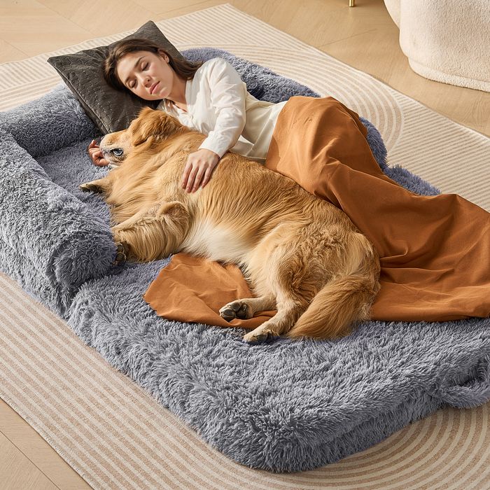 Comparer les prix de Lit de Chien pour Humains et Animaux de Compagnie-VEVOR-1820 x 1220 x 254 mm-avec Housse en Velours PV Lavable-Gris
