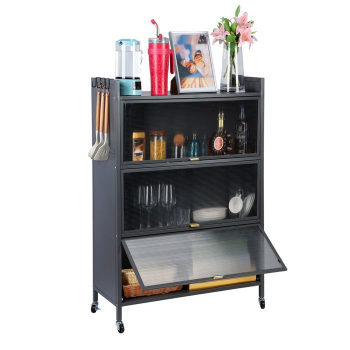 Lemon Buffet Bahut Armoire DE Cuisine - UU Vaisselier noir 102x32x73,5