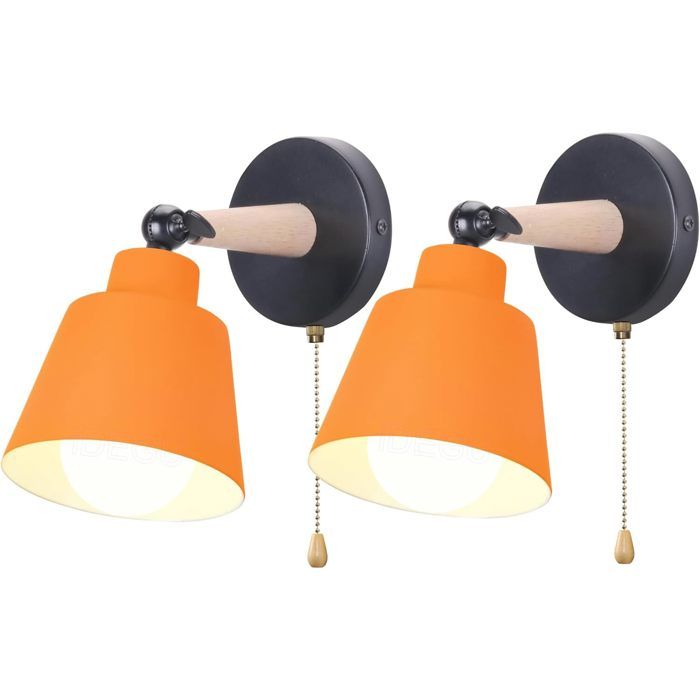 iDEGU 2pcs Lampe Murale Intérieur Moderne Applique Murale Industriel avec Interrupteur Réglable E27 Luminaire en Bois Métal Orange iDEGU 2pcs Lampe Murale Intérieur Moderne Applique Murale Industriel avec Interrupteur Réglable E27 Luminaire en Bois Métal Orange