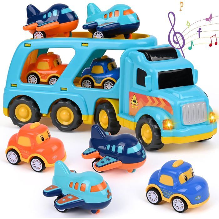 Jouet Garage Voiture pour Enfants 5 en 1 Jouet Camion Enfant avec Sons et Lumières Bus Jouet Cadeau Enfants Garcon 3 4 5 Ans