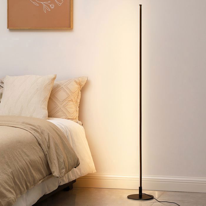 EDISHINE Lampadaire LED sur pied salon dimmable - 3000K blanc chaud - H147cm interrupteur à pied noir - lampe dambiance