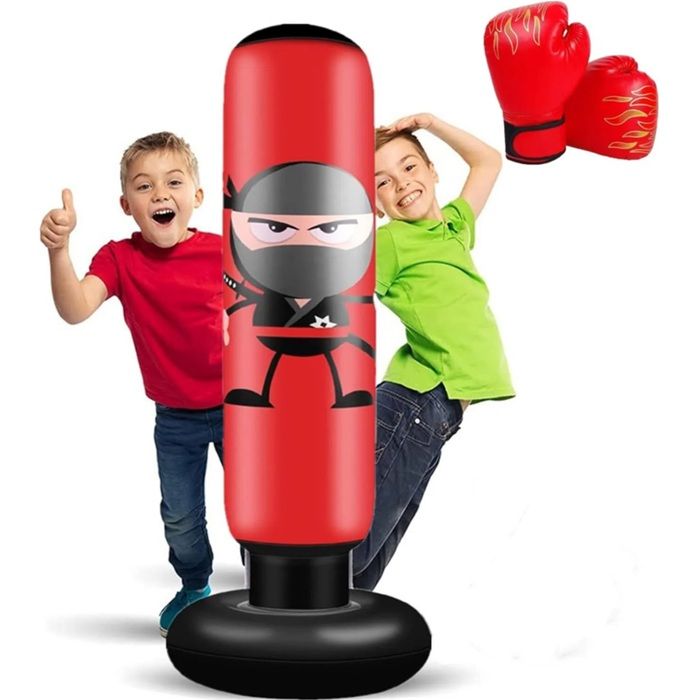 Sac De Boxe Gonflable Enfant 165 Cm – Version 2025 Avec Gants, Anti-Fuite, Idéal 3-12 Ans Pour MMA, Karaté, Taekwondo