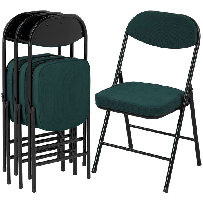 Lot de 4 chaises pliantes - HOMCOM - portables - assises et dossiers rembourrés - velours côtelé - 45 x 485 x 82 cm - bleu