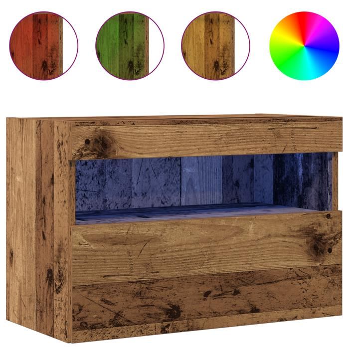 XINWO Meubles TV，Armoire TV Banc TV - avec éclairage LED - 2 pcs bois ancien 60x30x40 cm @233