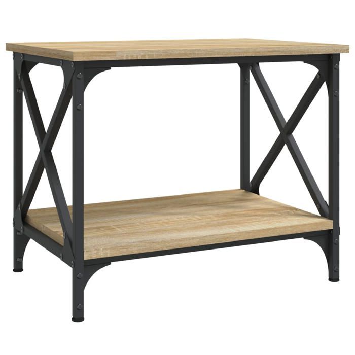 Table d appoint avec etagere design industriel 55 x 38 x 45 cm bois d ingenierie couleur chêne et acier DEC040279 Table d appoint avec etagere design industriel 55 x 38 x 45 cm bois d ingenierie couleur chêne et acier DEC040279