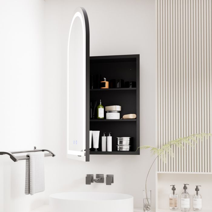 Armoire murale miroir de salle de bain-Avec étagère de rangement à trois couches-Avec lumière LED- Anti-Buée-90x51.5x18.5cm-noir