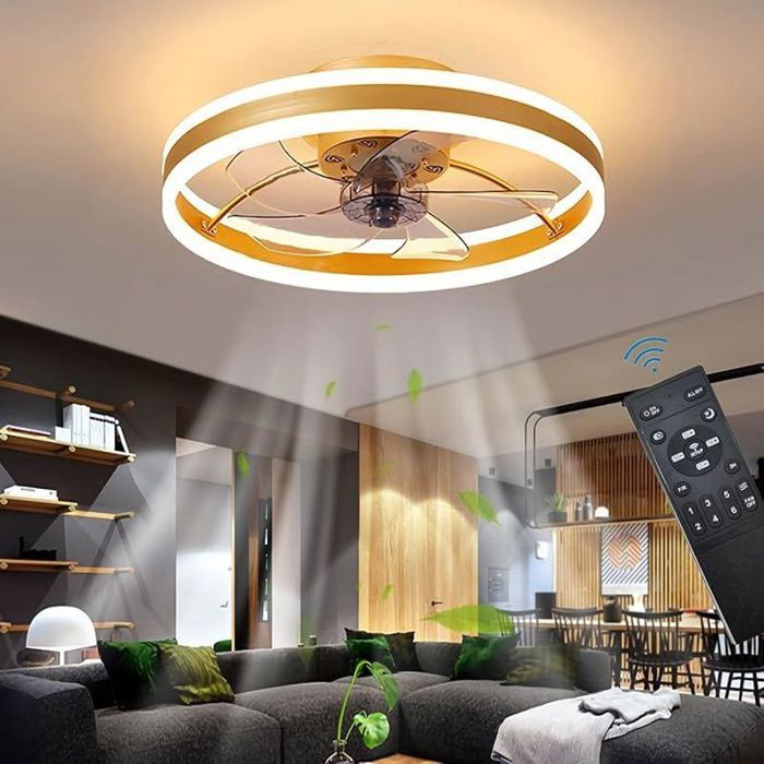 Ventilateur de plafond moderne 2 en 1 6 vitesses télécommande 24 W LED dimmable or 50 cm chambre salon Multicolore LUSTRE