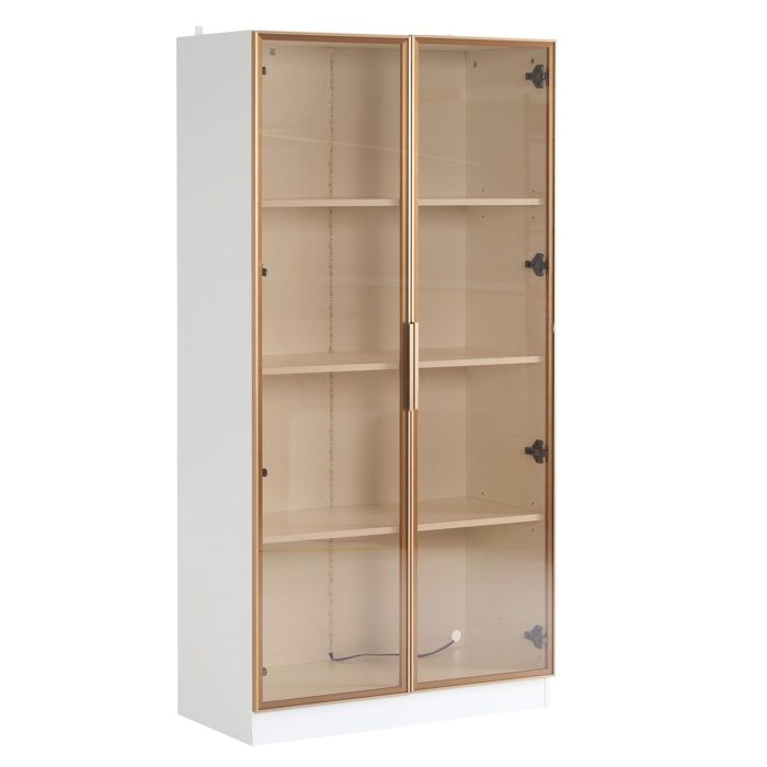 Vitrine avec Éclairage LED RGB 16 Couleurs - 2 Portes Vitrées et Étagères Réglables - Meuble Haut Design pour Salon Vitrine avec Éclairage LED RGB 16 Couleurs - 2 Portes Vitrées et Étagères Réglables - Meuble Haut Design pour Salon