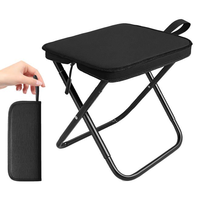 Tabouret de camping pliable portable - Repose-pieds dextérieur pliable - Siège léger - Pliable - Noir