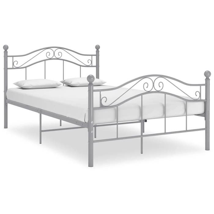 Cadre de lit en métal - vidaXL - 120x200 cm - Gris - Métal enduit de poudre - Robuste - Durable - Lattes robustes