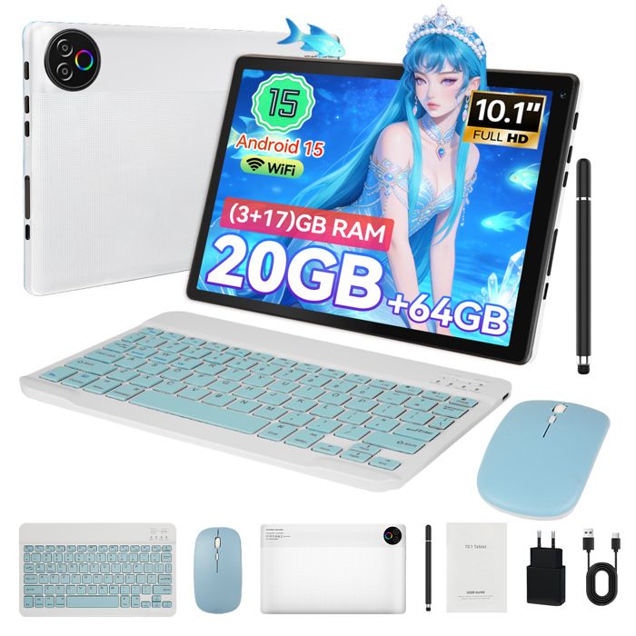 Tablette tactile - KOTSREN - Android 15 101 - 64GB extensible 1TB - 20GB (3+17) RAM - Clavier souris stylet