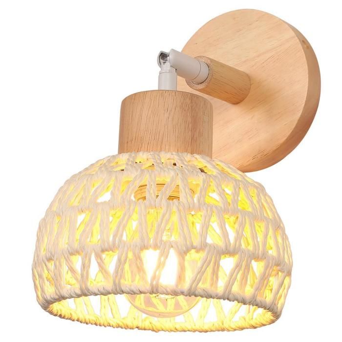 ElektraH Applique Murale Intérieure Moderne Retro Lampe Murale en Rotin et Bois Ajustable Abat-jour Designe Style-D pour Couloir