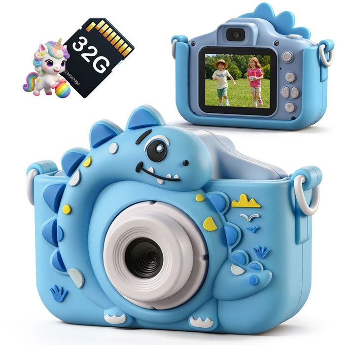 Appareil Photo Enfant 2.0 Pouces HD 1080P Électronique Jouets 3 à 12 Ans 32GB SD Carte Cadeaux Anniversaire-Blue