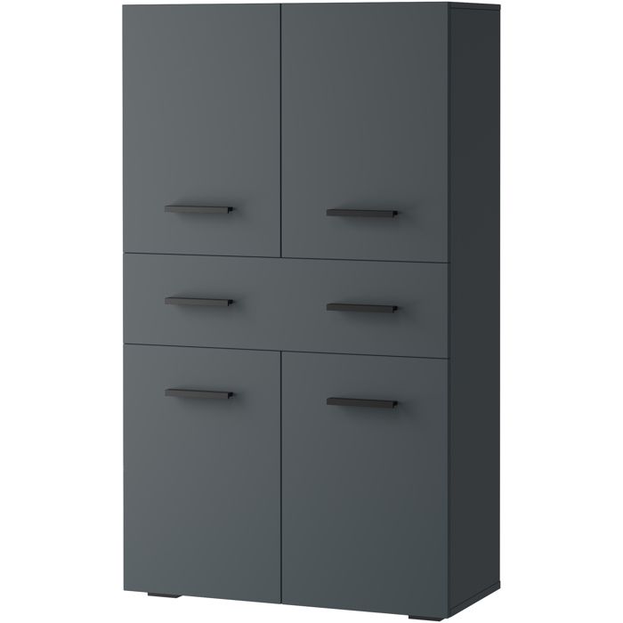 Malika-armoire De Salle De Bain Avec 4 Portes Et 1 Tiroir En Anthracite Malika-armoire De Salle De Bain Avec 4 Portes Et 1 Tiroir En Anthracite