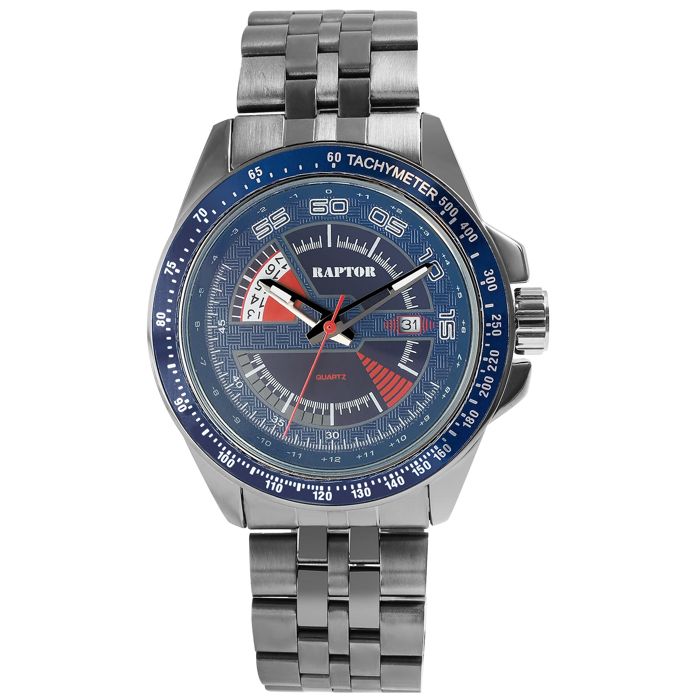 Montre-bracelet - RAPTOR - Elarian - Bracelet acier inoxydable - Cadran bleu & rouge - Étanchéité 5 ATM