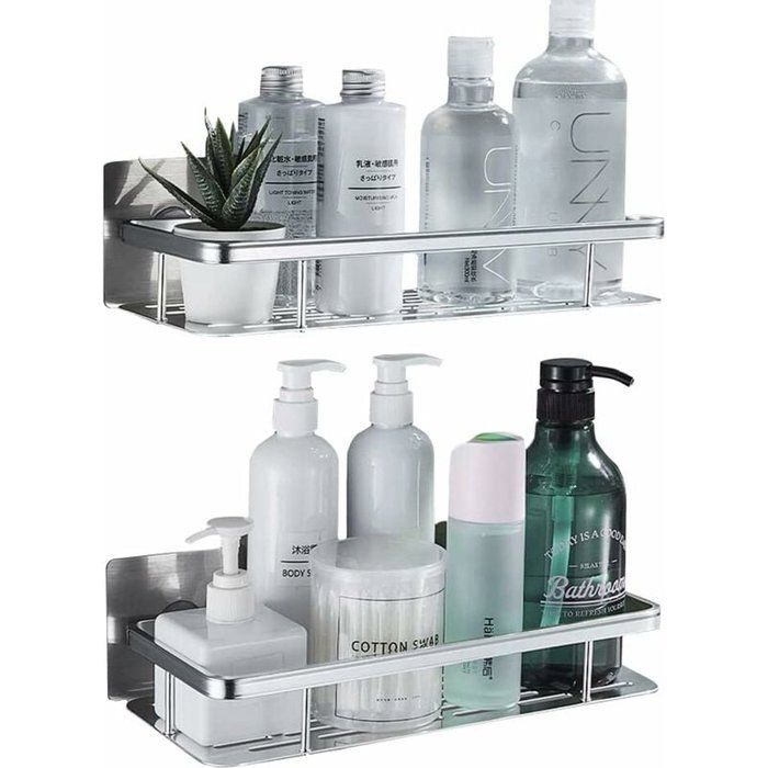 Étagère douche aluminium sans perçage auto-adhésive argentée rangement salle de bain