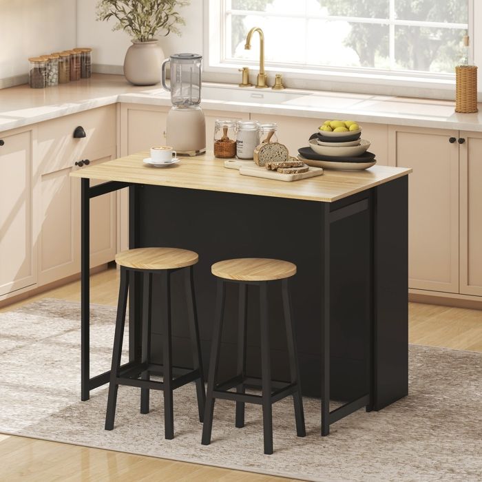 MOTHINESSTO5415-Table de bar extensible avec abattant table haute cuisine 1 placard et 4 compartiments ouverts 116x796x905cm n