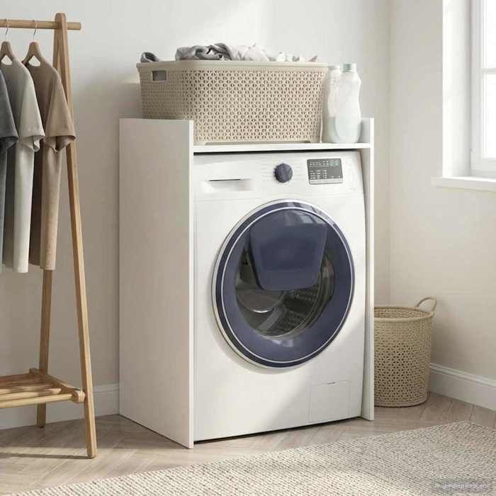 Vintage Armoire de salle de bain/organisateur lavage - Blanc - Armoire pour machine à laver Blanc 675x48x97cm _004261161