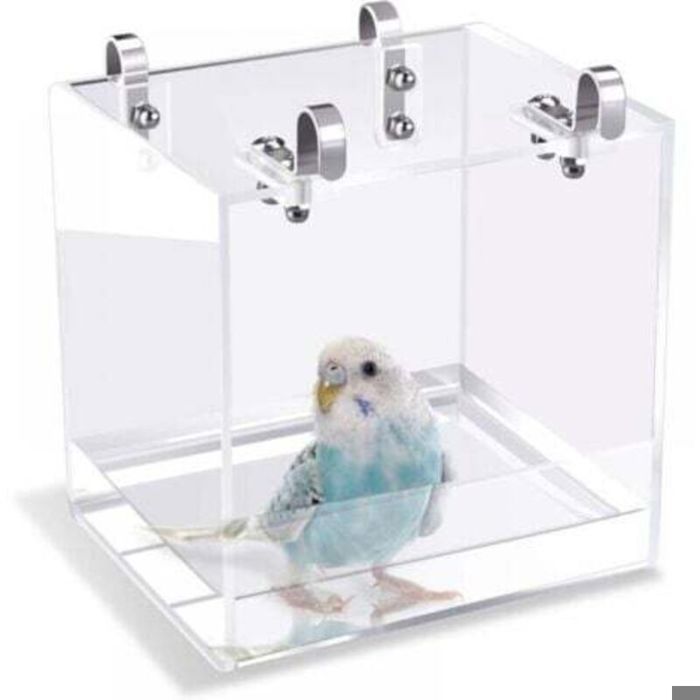 Baignoire pour oiseaux avec crochets de suspension pour petits oiseaux perroquets inséparables canaris(13x11x13CM)