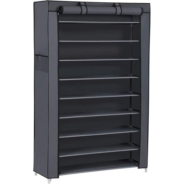 Étagère à Chaussures en Tissu à 10 Niveaux Meuble de Rangement 28 x 88 x 160 cm avec Housse Protection Chaussures Sport Gris