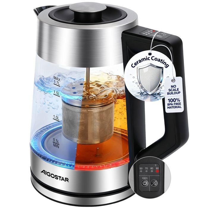 Aigostar Bouilloire Électrique 2200WRevêtement CéramiqueTemperature Reglable17L Acier Inoxydable Maintien au ChaudSans BPA