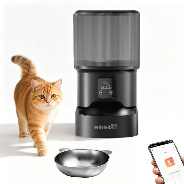 Distributeur automatique de nourriture avec application intelligente grande capacité de 4 litres bol en acier inoxydable noir