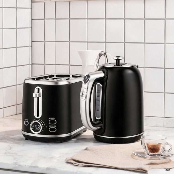 Ensemble bouilloire et grille-pain rétro 17 L 2200 W – 2 tranches – black-toned et plastique
