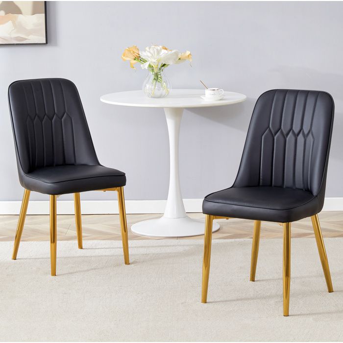Lot de 2 chaises de salle à manger noires en simili cuir PU pieds métalliques dorés design moderne
