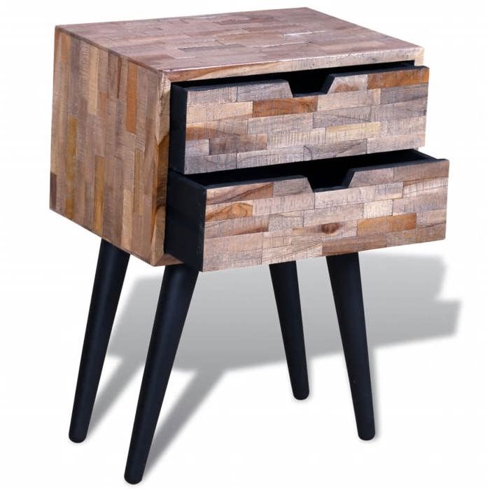 Table de chevet avec 2 tiroirs Bois de teck recyclé_2 ans garantie_85851