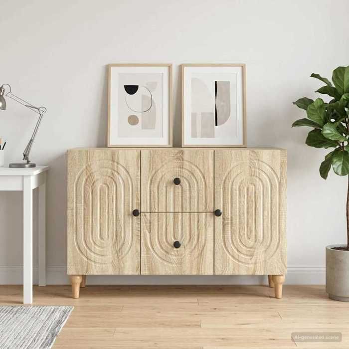 Meuble TV - vidaXL - bois dingénierie - chêne sonoma - 2 portes - 2 tiroirs - avec poignées - Commode Et Enfilade - 89 x 345 x 60