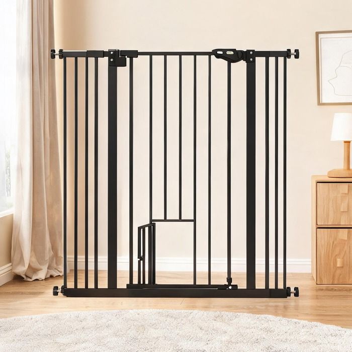 Barrière de sécurité animaux acier 104 cm avec porte double verrouillage noir