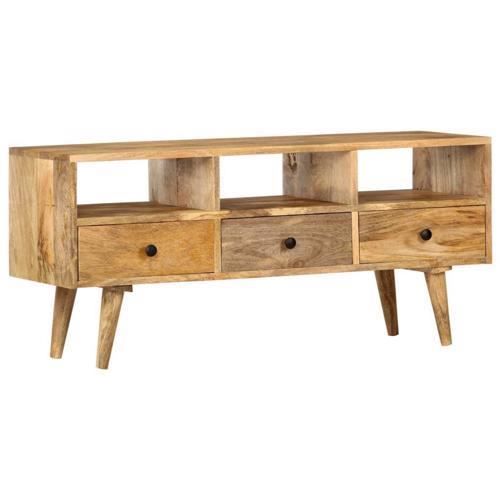meuble tv bois style industriel avec 3 tiroirs et 3 compartiments ouverts 110x36x50cm